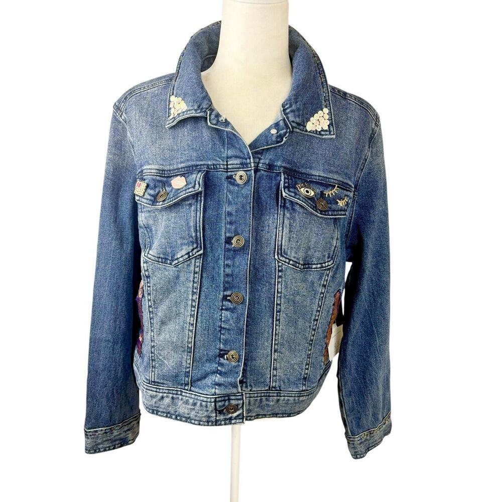 RE Generation by Celebrity Pink Jacket Womens Size XL Denim Jean Embellished New - Picture 4 of 15